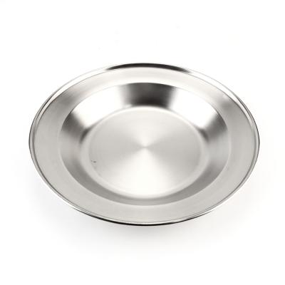 China Workable Factory Wholesale Stainless Steel Sanding Kitchen Round Plate Fruit Salad Dinner Plate Dish for sale