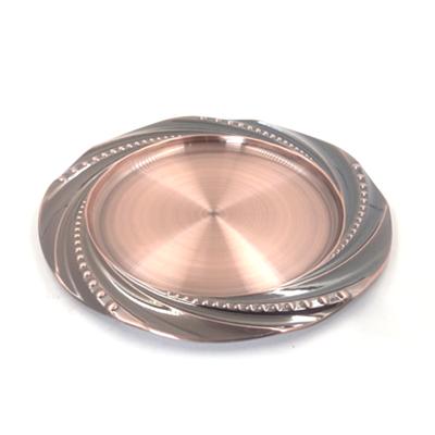 China Sustainable Red Bronze Jade Leaf Food Dishes Stainless Steel Charger Dishes For Wedding Event for sale