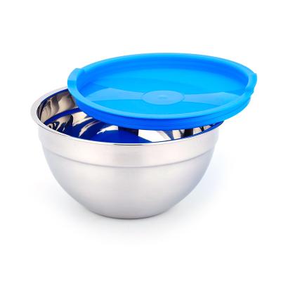 China Stainless Steel Sustainable Kitchen Household Mixing Salad Bowl With Blue Lid for sale