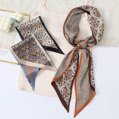 China Pattern Check Cashew Decorative Silk Scarf Long Classic Polyester Long Silk Scarf for sale