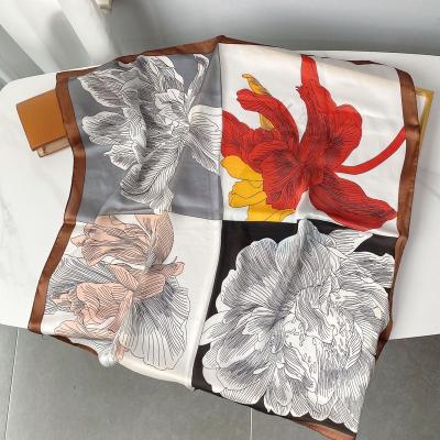 China Fashion hair band new 2022 spring polyester flower printing square scarf for sale