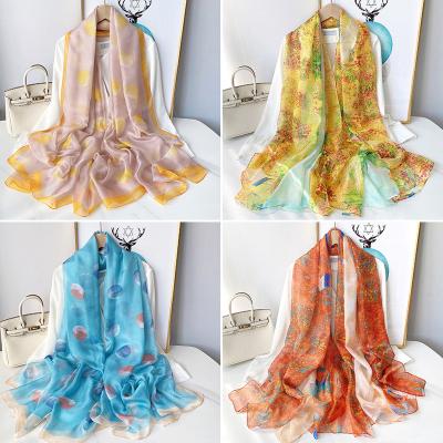 China Fashionable Chiffon Silk Summer Scarf Sunscreen Shawl for sale