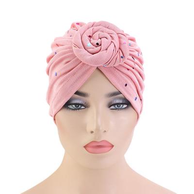 China DecorateÂ  New sequined flower headscarf muslim cap headwrap hair accessory women turban hat for sale