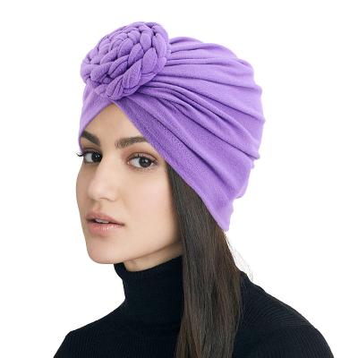 China DecorateÂ   Hot Sale Muslim Chemo Headwrap Stretch Large Satin Flower Striped Hood Hijab Stretch Turbans for sale