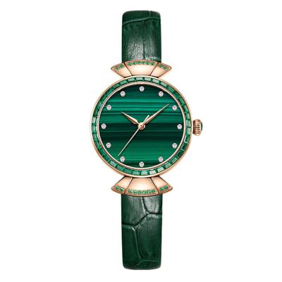 China Day/Date Low Moq OEM Stainless Steel Bezel Water Resistant Malachite Stone Watches Diamond Brand Watches Women for sale