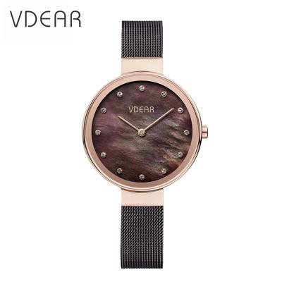 China Day/date custom logo luxury pearl shells dial face diamond brand ladies quartz leather watches for sale