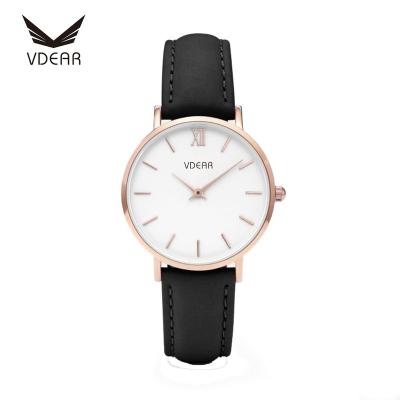 China Custom Day/Date Logo Leather Strap Stainless Steel Watches Luxury Women Wrist Watch for sale