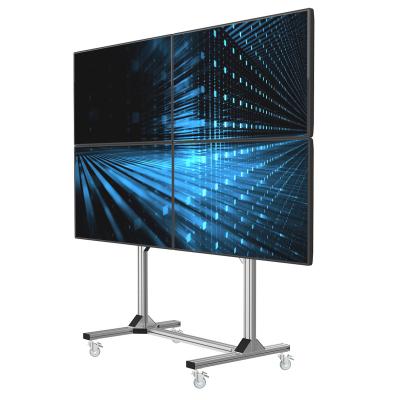 China Modern SPCC Multi-Screen 2*2 Mobile 4 Screens LED Display TV Cart TV Floor Stand With Wheels for sale