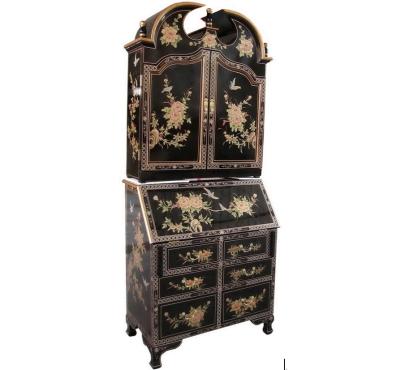 China Chinese Customized Black Chinese Lacquer Hand Painted Chinoiserie Lacquer Oriental Asia Art Furniture Living Room Cabinet for sale