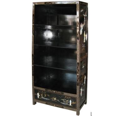 China Customized Chinese Oriental Black Pearl Lacquer Chinoiserie Asian Art Furniture Home Bookcase for sale