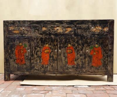 China Antique Rustic Hand Painted Country Furniture Porcelain Sideboard Vintage Solid Wood Dining Sideboard for sale