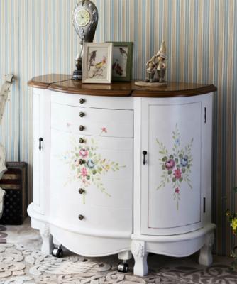 China Classic Vintage Antique Hand Painted Living Room Reproduction Bird Chest Solid Wood Cabinet for sale