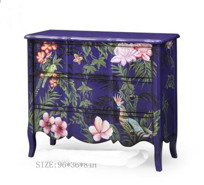 China Classic Vintage Antique Hand Painted Living Room Reproduction Flower Bird Chest Solid Wood Cabinet for sale