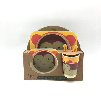 China Eco-friendly Animal Design Latest Bamboo Fiber Kids Set Certified International Monkey 5-Piece Tableware for sale