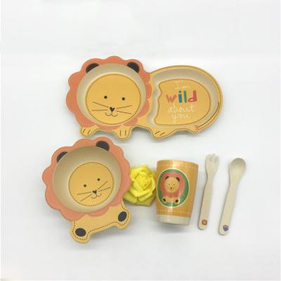 China Modern Adorable Bamboo Fiber Kids Dinner Set Kids Dinnerware Sets Lion Shaped Design Printing Cartoon for sale