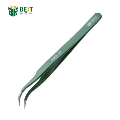 China BESTOOL ESD-17 Anti-Static Curved Eyebrow Stainless Steel Eyelash Extensions Tweezers for Mobile Phone Laptop Repair Repairing Tools for sale