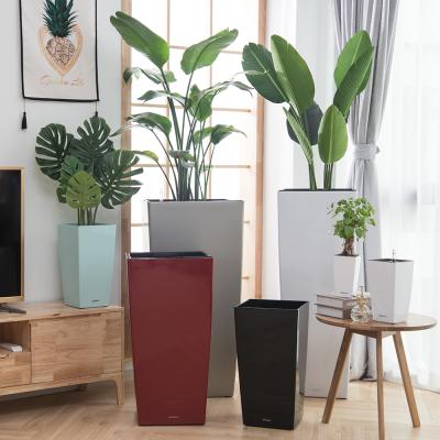 China Modern Modern Plant Containers Plastic Square Self Watering Flower Pots for sale