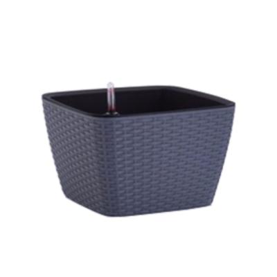 China Modern Self Watering Poly Rattan Indoor Square Modern Planter Poly Wicker Flower Containers Plastic Plant Pots For Plants for sale