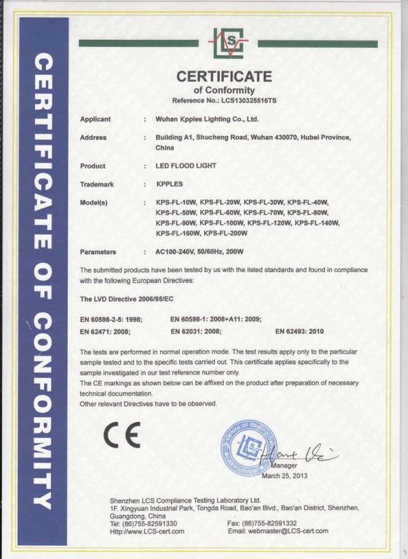 CE-Certificate of Conformity - Wuhan Kpples Lighting Co., Ltd