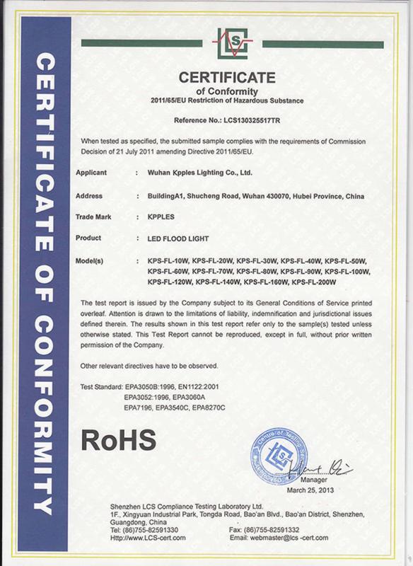 ROHS-Certificate of Conformity - Wuhan Kpples Lighting Co., Ltd