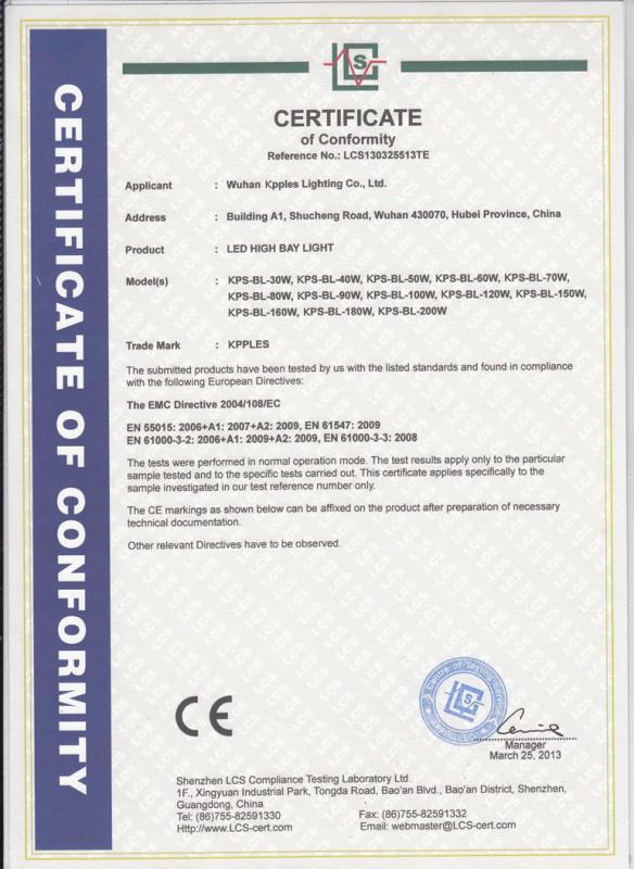 CE-Certificate of Conformity - Wuhan Kpples Lighting Co., Ltd