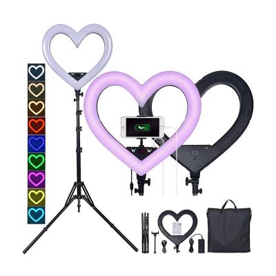 China Seven-color Heart Shaped Heart Shaped Ring Light 360 Rotatable Alloy+ Aluminum Plastic Makeup Ring Light with Tripod Anchor Live Broadcast Fill Light for sale