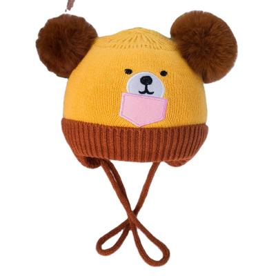 China breathable & Custom Waterproof Winter Keep Warm Bear Ear Muff Hat Knitted by Beanie Baby Kids Acrylic Fibers for sale