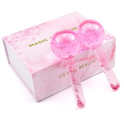 China Gel Inside Massage Ball Beauty Magic Glitter Ice Glass Pink Purple Cool Facial Rollerballs Ice Cooling Facial Globes for sale