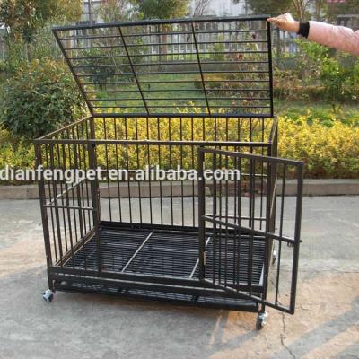 China 2 Doors Durable Luxury Folding Iron Square Tube Heavy Duty Dog Crates With Wheels for sale