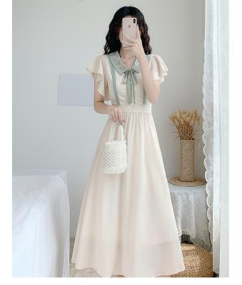 China LY003 Breathable French Summer Lace Waist Soft Fitted Chiffon Retro Dress For Girl for sale