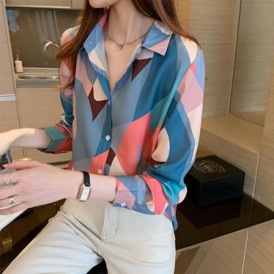 China LY012 Breathable Girls Printed Chiffon Shirt Long Sleeve Fashion Fall Tops for sale