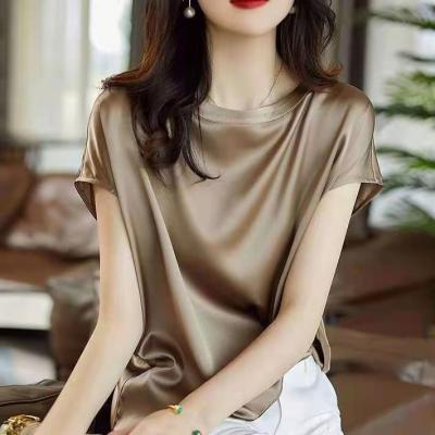 China LCtop019 Breathable Womens Satin Pullover T-Shirt Loose Short Sleeve Top for sale