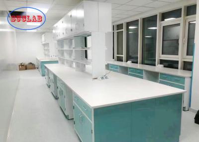 China Light Blue Colour Base Cabient Steel Made Laboratory Island Bench With 19mm Epoxy Resin Worktop en venta