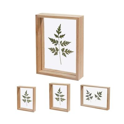 China Eco-Freindly Custom Size 6x8 8x10 Factory Specimen Natural Wood Acrylic Floating Double Side Glass Photo Frame for sale