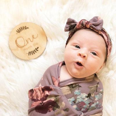 China Europe Baby Gifts Wooden Engraved Baby Age Newborn Monthly Milestone Photo Props Milestone Records Card for sale