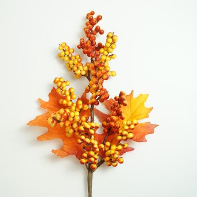 China New Arrival Autumn Home Maple Leaves Red Berry For Halloween Home And Decoration Picks for sale