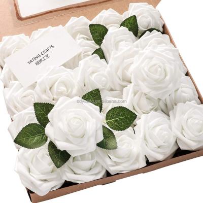 China Home Hot Selling 8cm Tall Artificial Moss Rose Flower Box Rose Foam Flowers Roses Bloom for sale