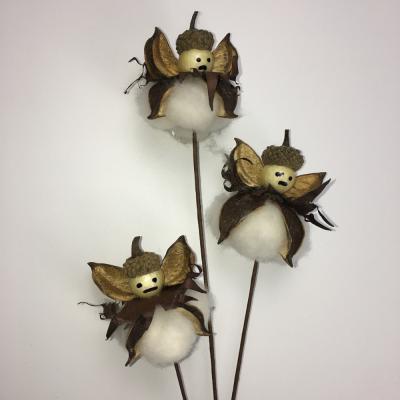 China Artificial Triumsky 3 Cottons and 3 Leaf Artificial Cotton Flower Natural Dry Stem for Outdoor Decoration for sale