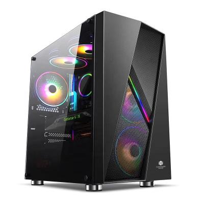 China Acrylics or Gray Tempered Glass Sideboard JNP Iron Mesh Case PC Gamer Gamer ATX PC Case Computer Case with RGB Flowing Belt for sale