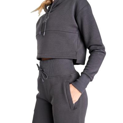 China Hot Selling Viable Girls Size Main 2 PC Ribbed Tracksuit Women's Crop Knitted Hoodie And Pants for sale