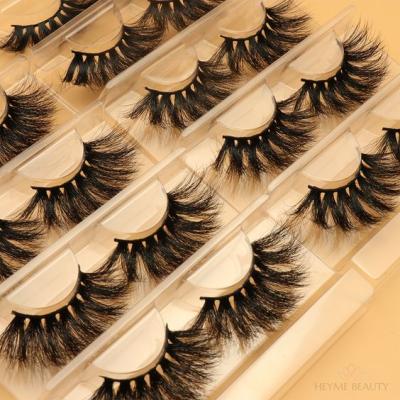 China Wholesale Dramatic Tapered Thick 100% Siberian Mink Natural Curl 25 Mm Eye Lashes Private Label 25mm Fluffy Mink Lashes for sale