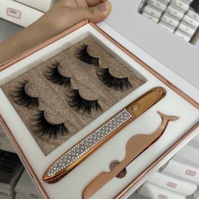 China Whole sale natural curl strips mink lashes kit 2 3 pairs mink eyelash set lashese with case and glue for sale