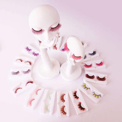 China New Trend Makeup Vegan Faux Mink Natural Korean Colored Strip PBT Long Eyelashes Home Party Long Silk Colored Lashes for sale