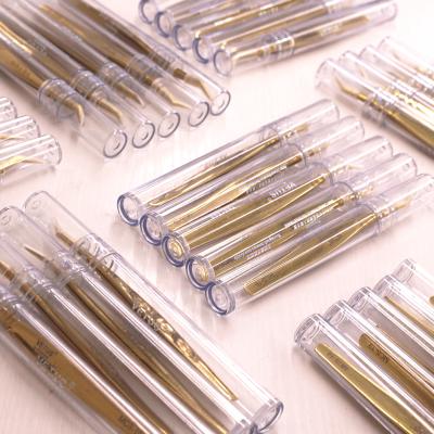 China Custom Logo 45 Comfortable Handle Silvery 90 Degree Eye Bit Tweezers High Precision Wick Extension Tweezers for sale