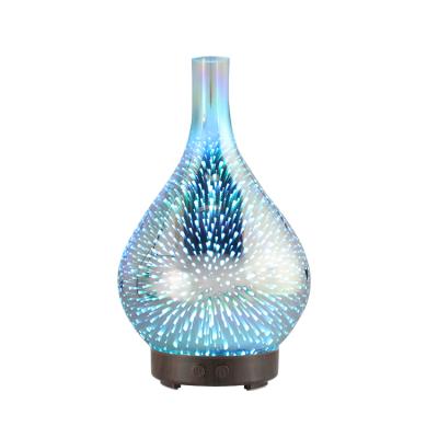 China Hotel Sale Top Selling 3d Glass Aroma Essential Oil Diffuser With Firework Night Lamp for sale