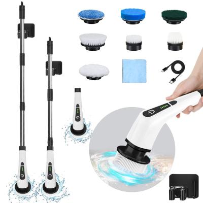 China Rotating Sustainable Electric Scrubber Rotary Shower Cleaning Brush With 7 Csrub Replaceable Brush Heads For Home Cleaning for sale