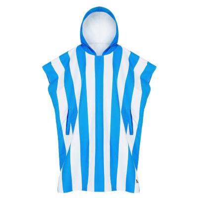 China Wholesale Compressed Quick Dry Microfiber Long Robe Surf Beach Towel Hooded Striped Changing Poncho for sale