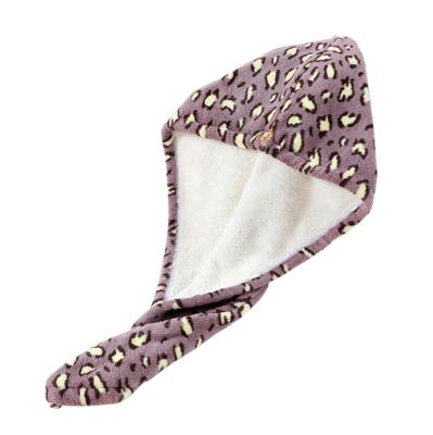 China Compressed Wholesale Custom Popular Leopard Print Self Drying Hair Hat Hair Wrap Turban Towels for sale