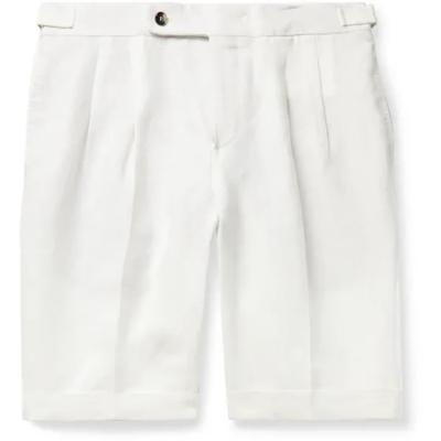 China Anti-wrinkle new pleated style white shorts mens slim fit shorts mens linen shorts for sale