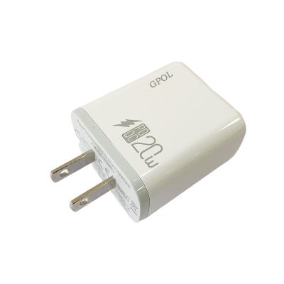 China Portable QC 3.0 Dual Charger 20W PD QC3.0 Power US Plug Adapter Fast Port Wall Charger for sale